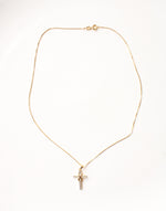 Clear Rhinestone Gold Cross Pendant Necklace