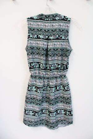 Derek Heart Mint Green Black & White Elephant Patterned Dress | S