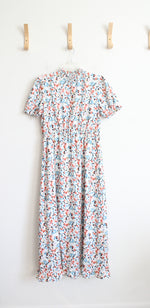 White Multi-Colored Floral Mock Neck Maxi Dress | M