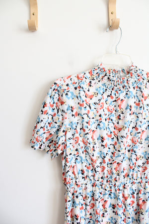 White Multi-Colored Floral Mock Neck Maxi Dress | M