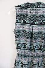 Derek Heart Mint Green Black & White Elephant Patterned Dress | S