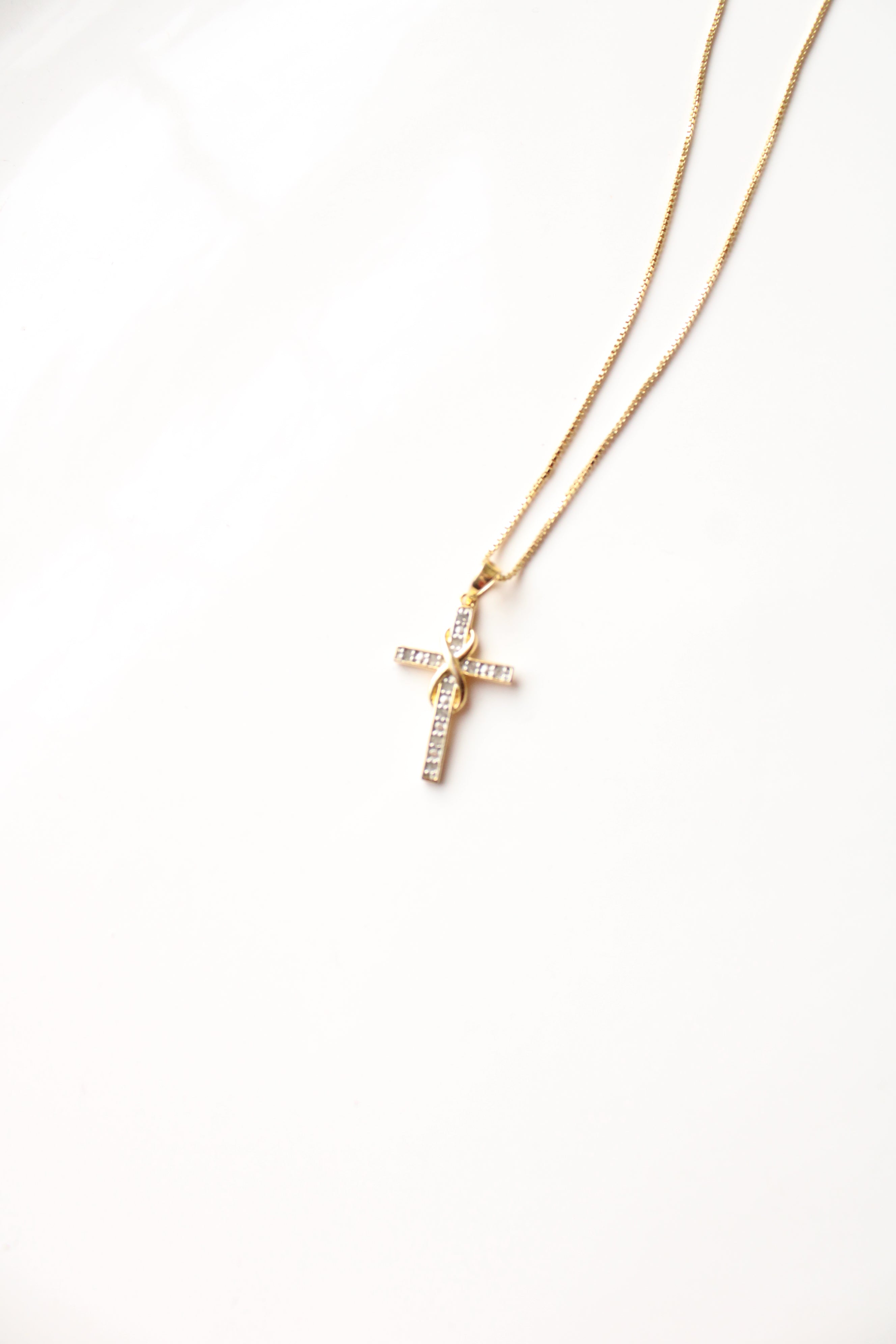 Clear Rhinestone Gold Cross Pendant Necklace