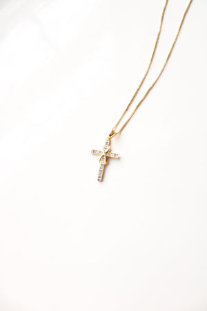 Clear Rhinestone Gold Cross Pendant Necklace