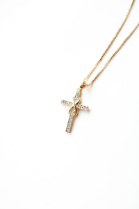 Clear Rhinestone Gold Cross Pendant Necklace