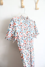 White Multi-Colored Floral Mock Neck Maxi Dress | M