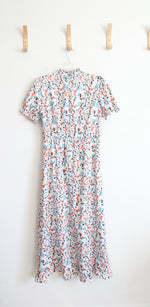 White Multi-Colored Floral Mock Neck Maxi Dress | M