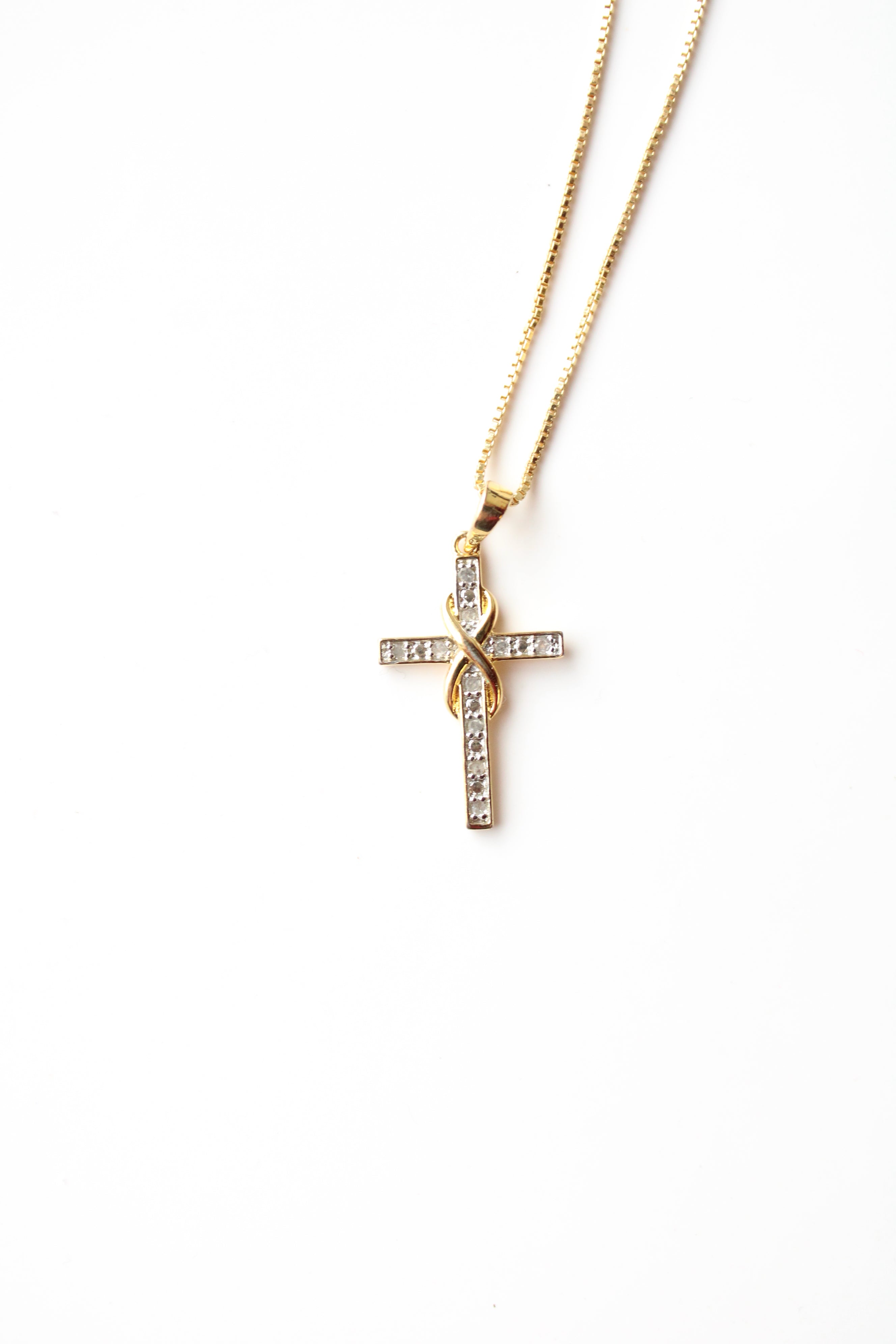 Clear Rhinestone Gold Cross Pendant Necklace