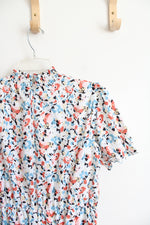 White Multi-Colored Floral Mock Neck Maxi Dress | M