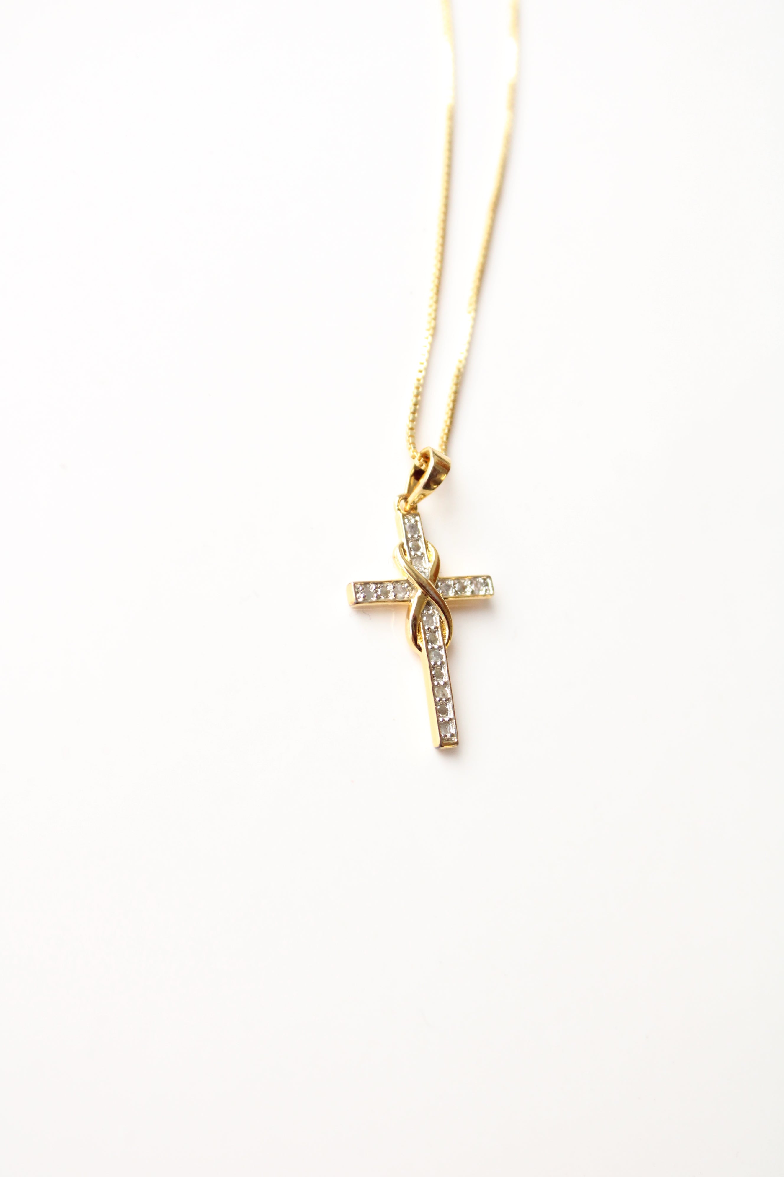 Clear Rhinestone Gold Cross Pendant Necklace