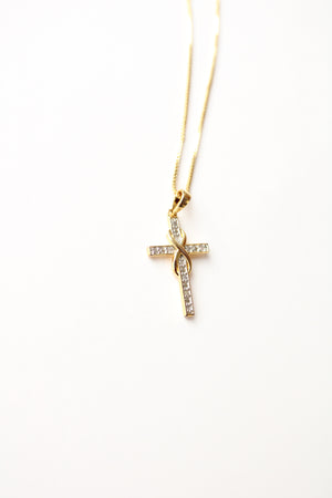 Clear Rhinestone Gold Cross Pendant Necklace