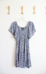 Angie Blue & White Floral Smocked Flowy Dress | M