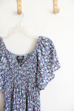 Angie Blue & White Floral Smocked Flowy Dress | M