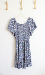 Angie Blue & White Floral Smocked Flowy Dress | M