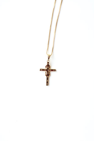 Clear Rhinestone Gold Cross Pendant Necklace