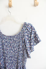 Angie Blue & White Floral Smocked Flowy Dress | M
