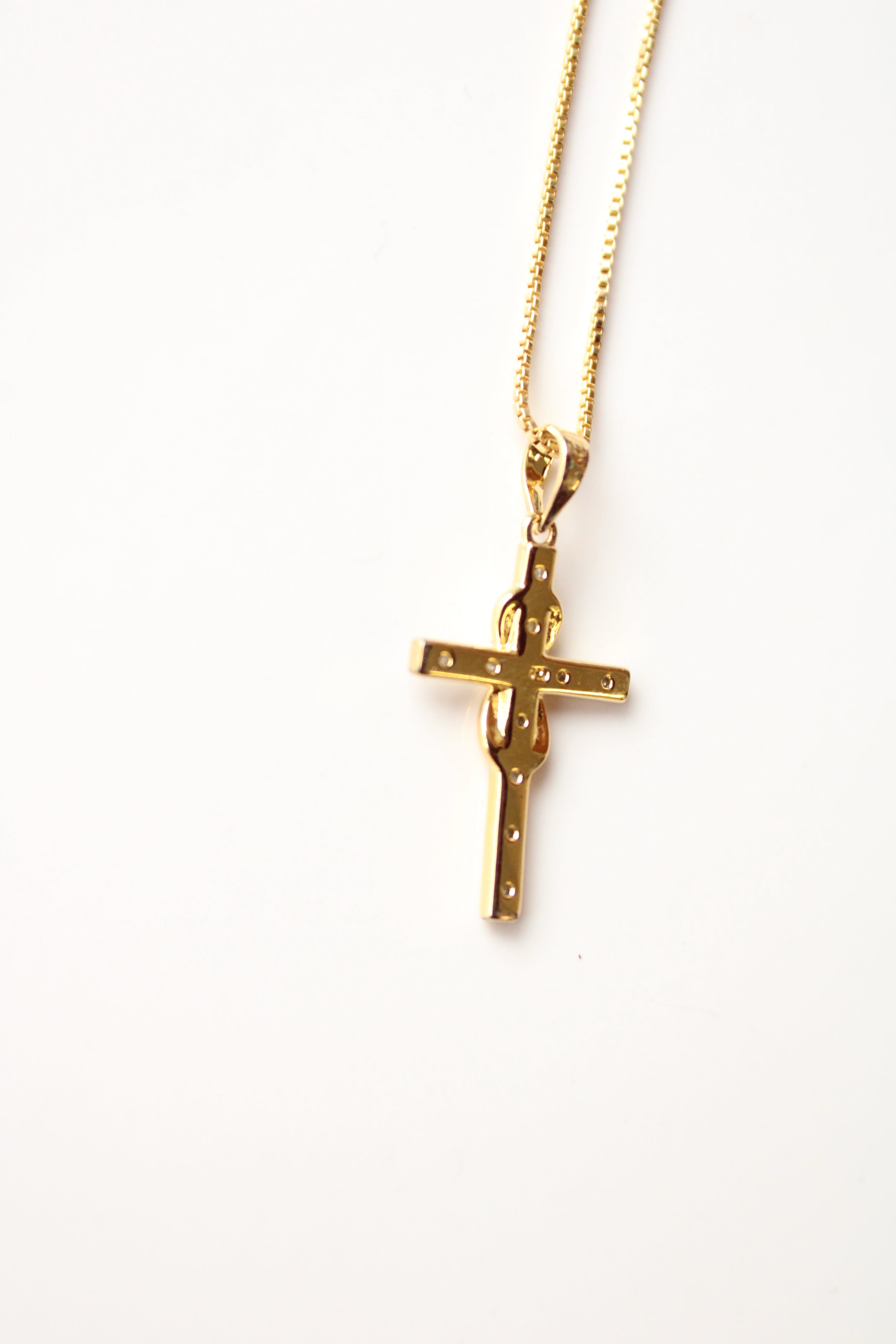 Clear Rhinestone Gold Cross Pendant Necklace