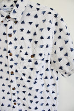 Old Navy Relaxed Fit White Blue Patterned Cotton Shirt | M