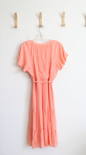 Luxology Peach Flowy Tiered Midi Dress | L