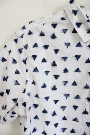 Old Navy Relaxed Fit White Blue Patterned Cotton Shirt | M