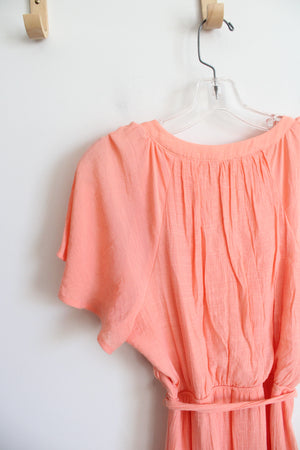Luxology Peach Flowy Tiered Midi Dress | L