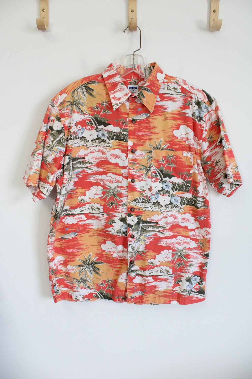 Old Navy Orange Tropical Print Hawaiian Cotton Shirt | M