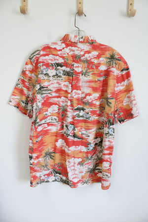 Old Navy Orange Tropical Print Hawaiian Cotton Shirt | M