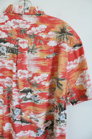 Old Navy Orange Tropical Print Hawaiian Cotton Shirt | M