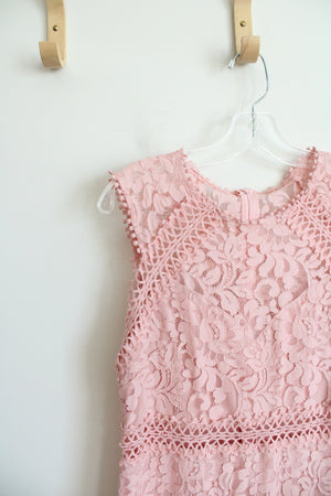 Pink Lace Overlay Sheath Dress | L