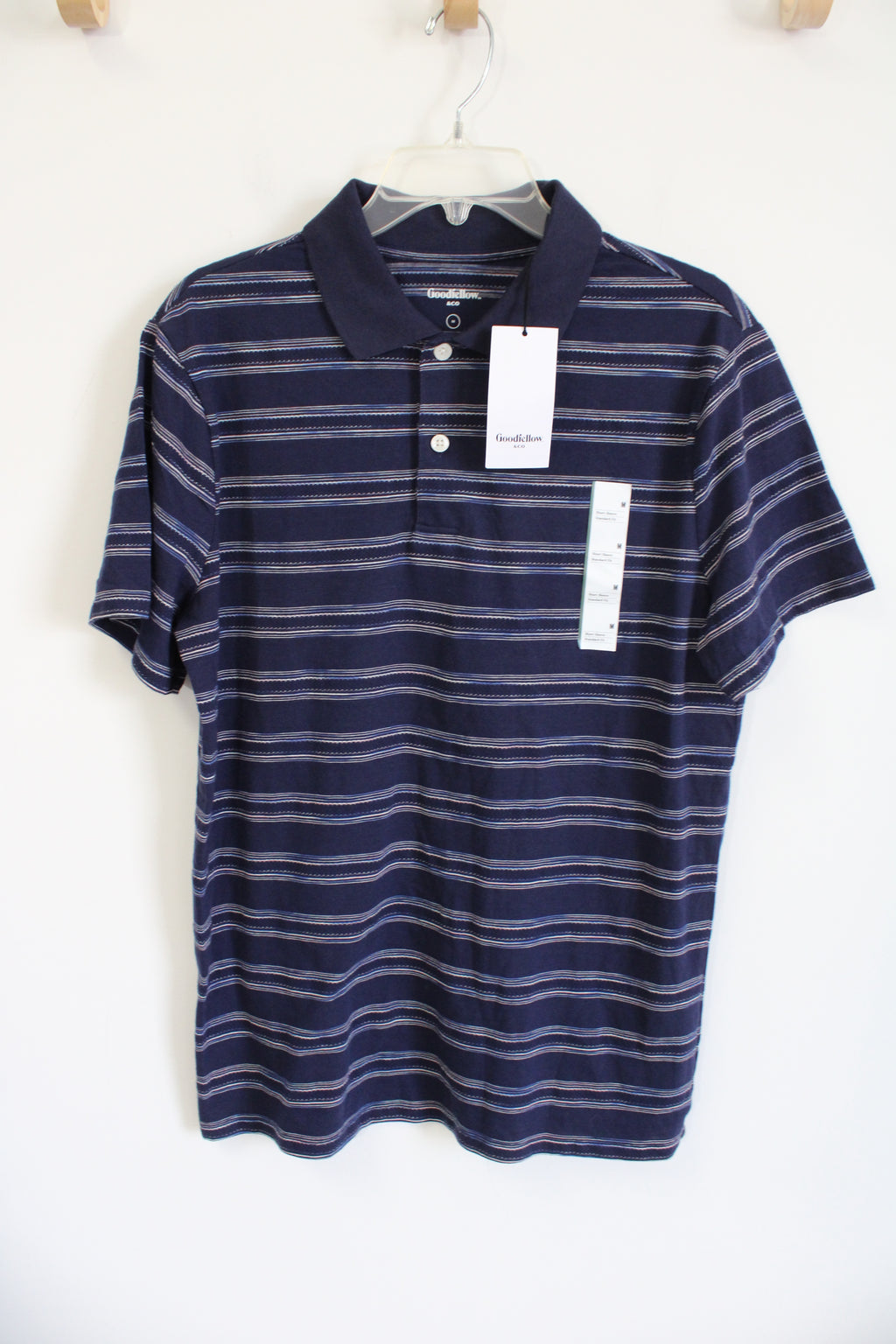 Goodfellow & Co. Blue Striped Cotton Polo Standard Fit Shirt | M