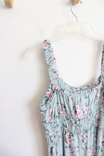 No Boundaries Mint Green & Pink Floral Midi Dress | L