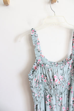 No Boundaries Mint Green & Pink Floral Midi Dress | L