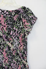 Madison Leigh Black Pink & Green Floral Pleated Dress | 12 Petite