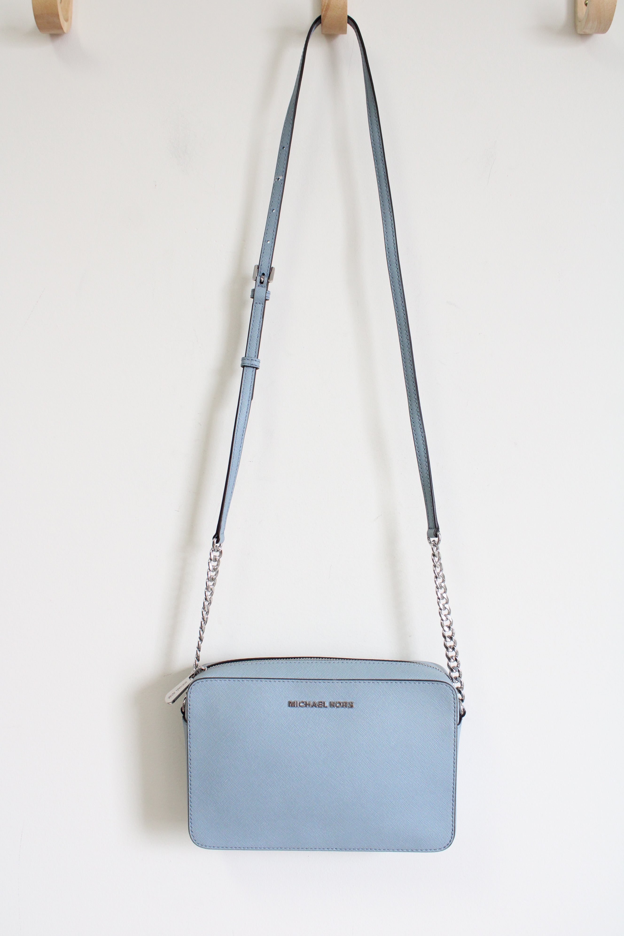 Michael Kors Powder Blue Leather Jet Set Crossbody Bag Jubilee Thrift