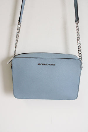 Michael Kors Powder Blue Leather Jet Set Crossbody Bag