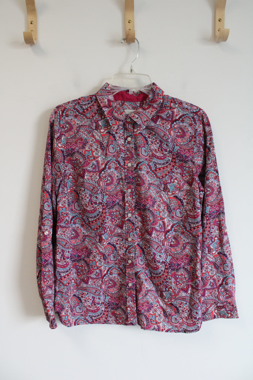 Talbots Pink & Blue Paisley Button Down Top | M Petite