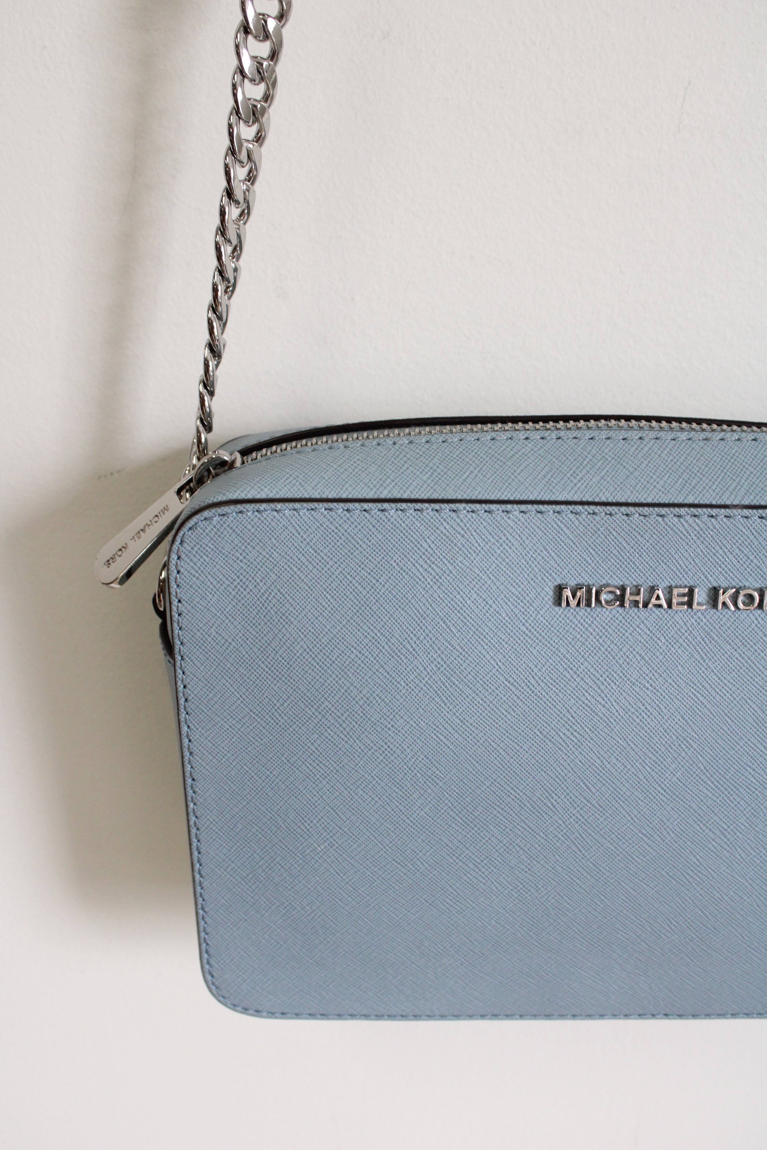 Michael Kors Powder Blue Leather Jet Set Crossbody Bag