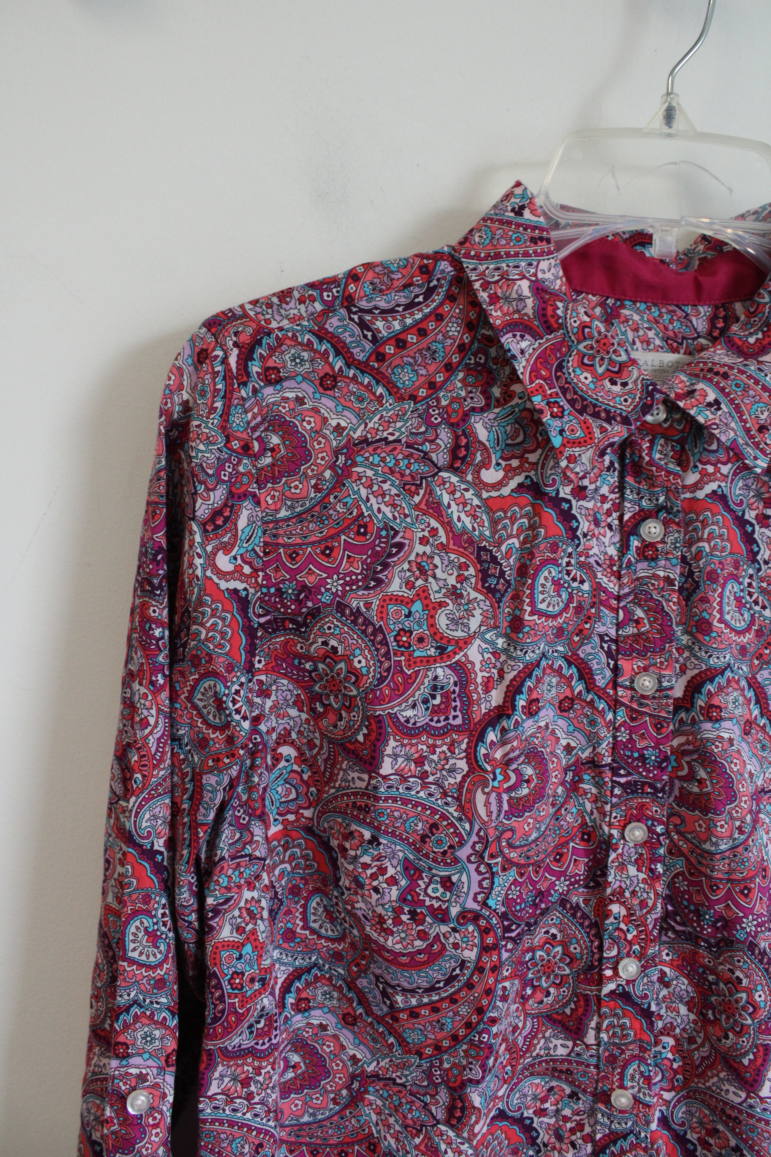 Talbots Pink & Blue Paisley Button Down Top | M Petite