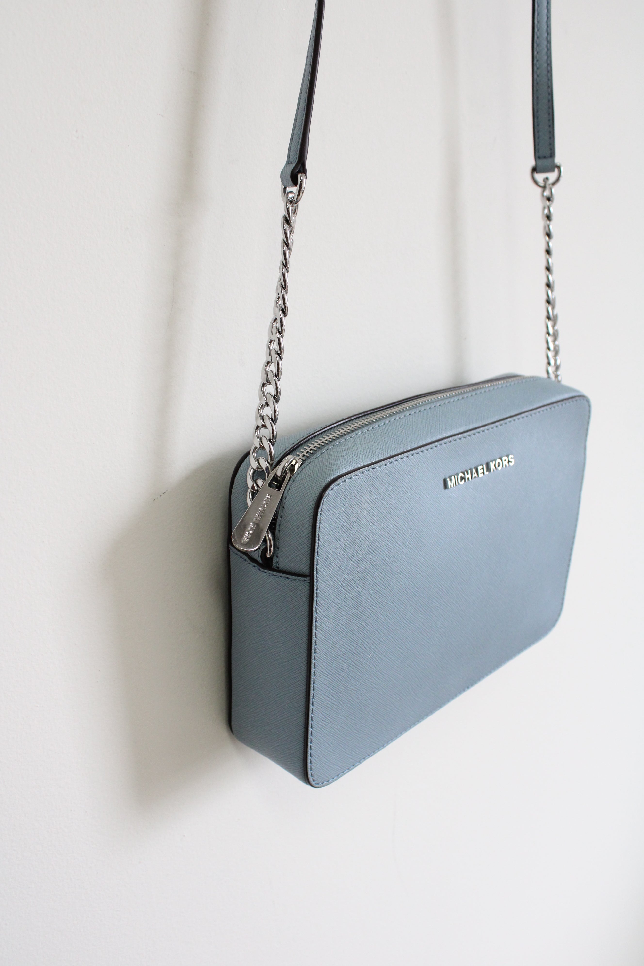 Michael Kors Powder Blue Leather Jet Set Crossbody Bag