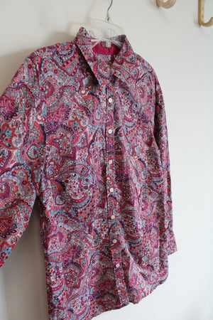 Talbots Pink & Blue Paisley Button Down Top | M Petite