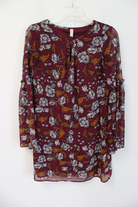 Xhilaration Maroon Rust Orange & White Floral Dress | XS