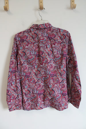 Talbots Pink & Blue Paisley Button Down Top | M Petite