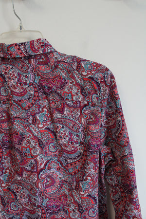 Talbots Pink & Blue Paisley Button Down Top | M Petite