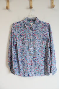 Talbots Blue & Pink Paisley Button Down Top | M Petite