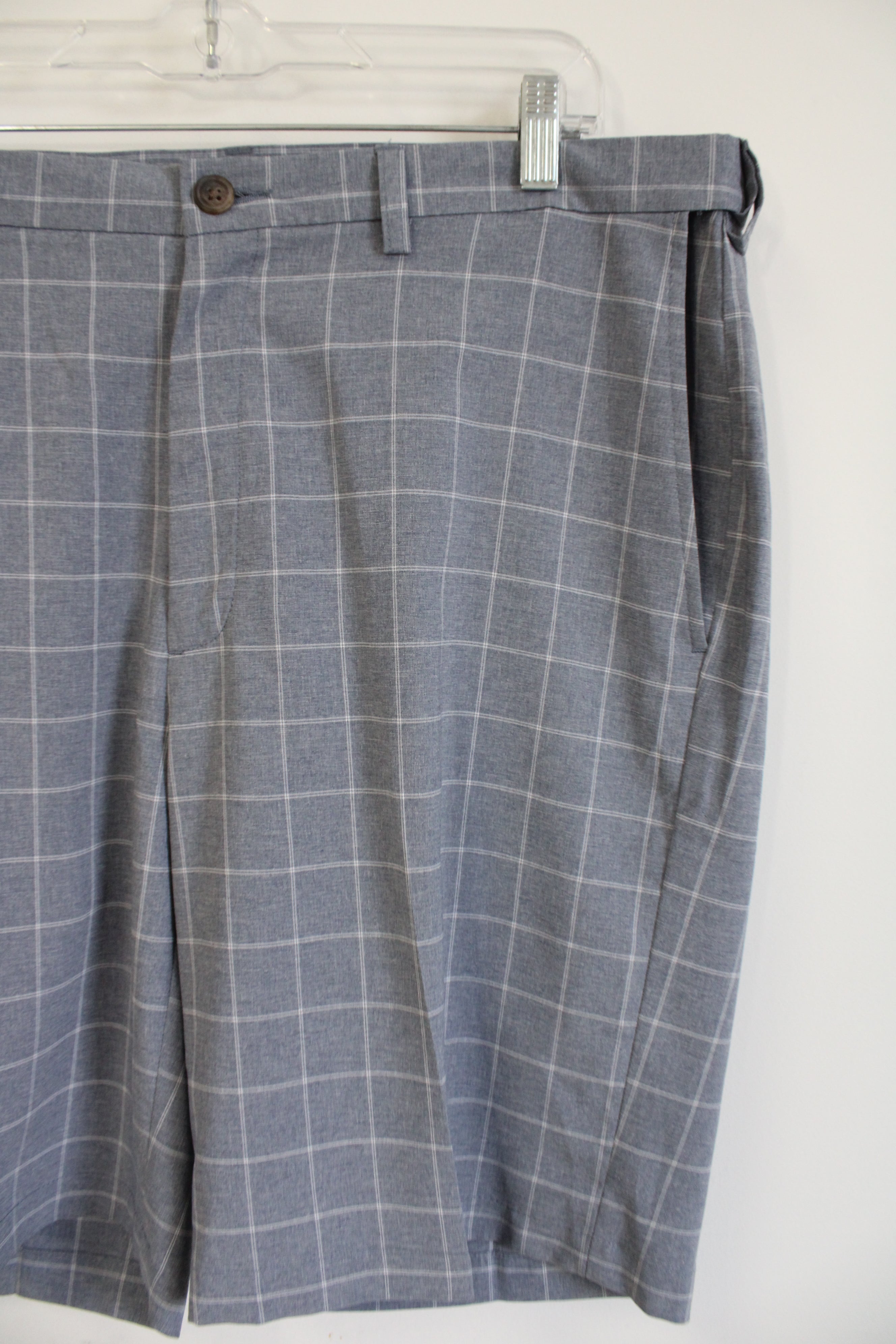 Haggar Cool18 Pro Gray Blue Plaid Shorts | 38