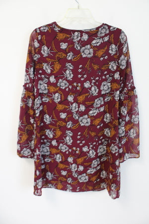 Xhilaration Maroon Rust Orange & White Floral Dress | XS