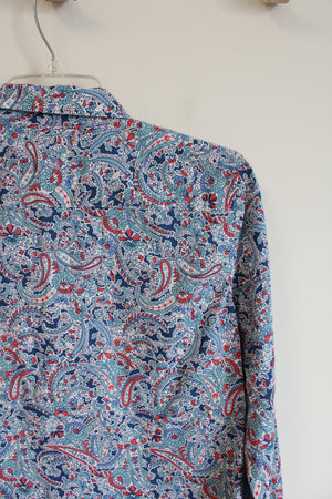 Talbots Blue & Pink Paisley Button Down Top | M Petite