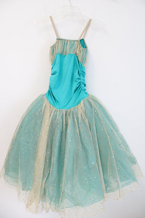 Algy Teal & Gold Sequined Tulle Dance Costume | M