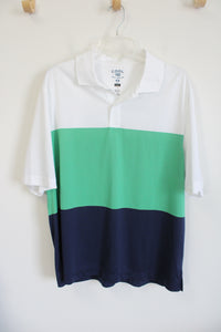 Haggar Cool18 Pro Series Blue Green Color Blocked Polo Shirt | L