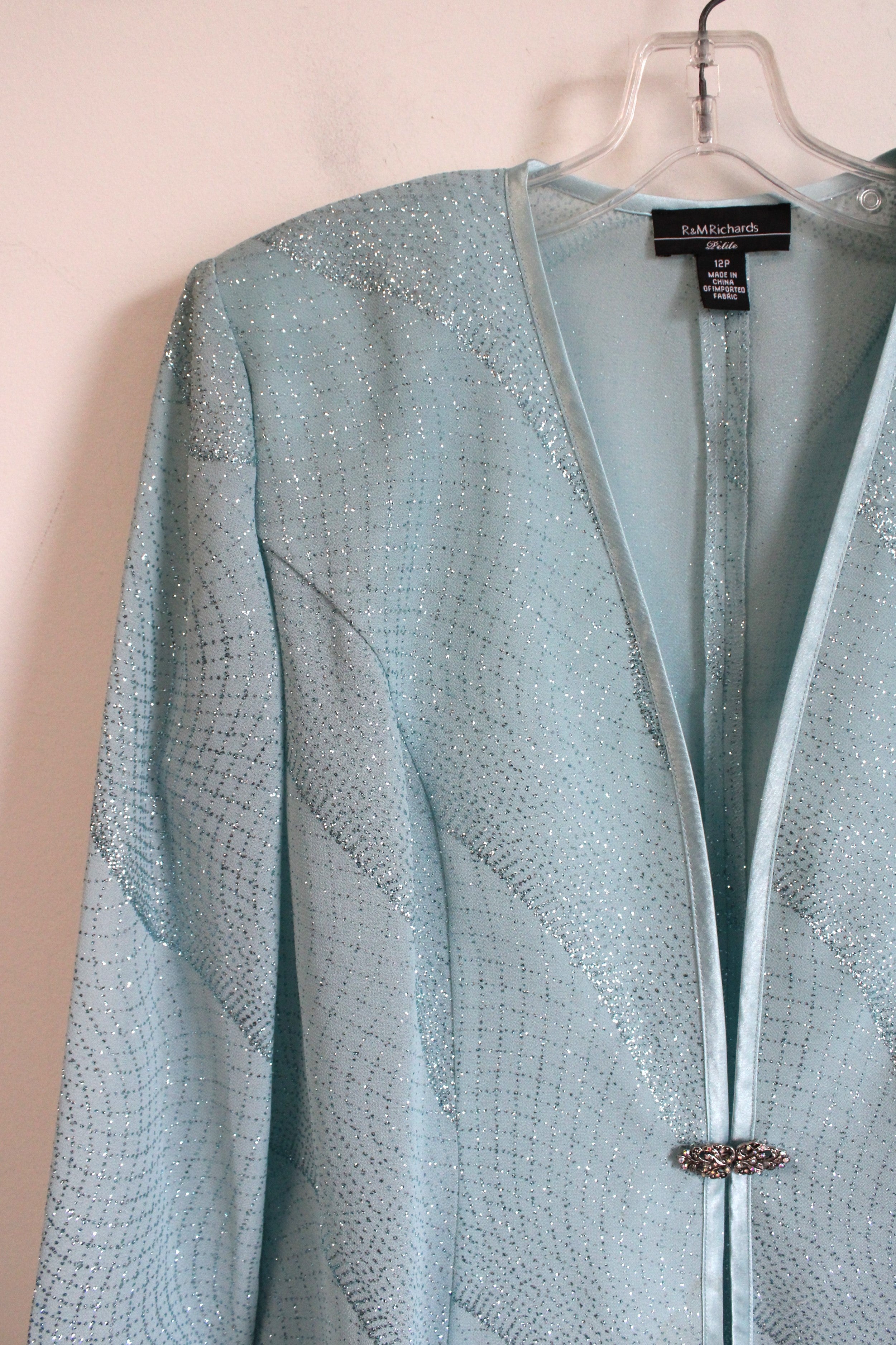 R&M Richards Light Teal Glitter Cardigan | 12 Petite