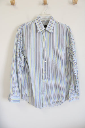 Van Heusen Blue Green Striped Button Down Shirt | M